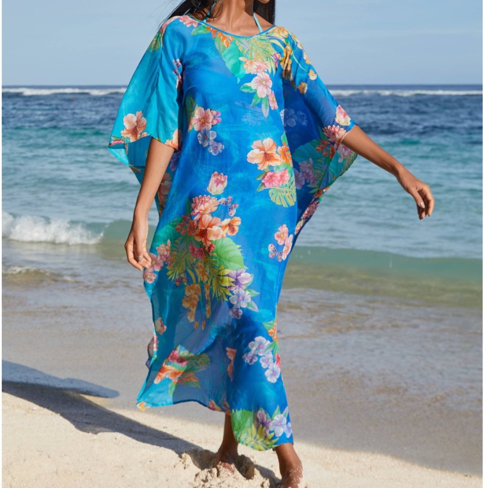 Johnny Was Tie Dye Floral Print Long Kaftan Coverup Oversize NWT $298
